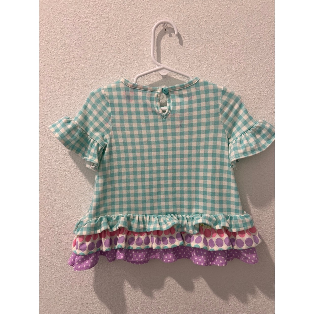Rare Editions Baby Girl Teal Gingham Bunny Ruffle Top Shirt 12M - Picture 5 of 6
